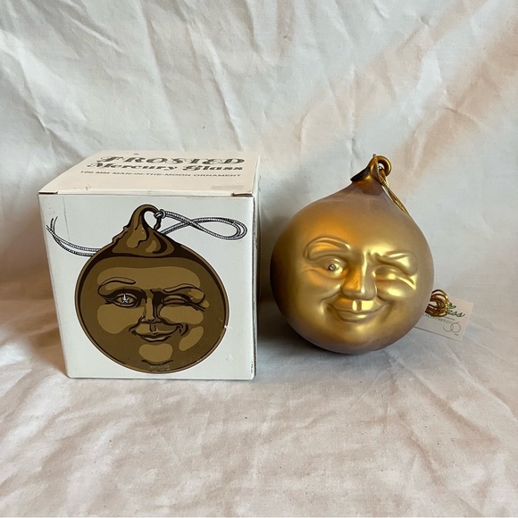 Department 56 Vintage Frosted Mercury Glass Man in the Moon Ornament Winking - Picture 7 of 8